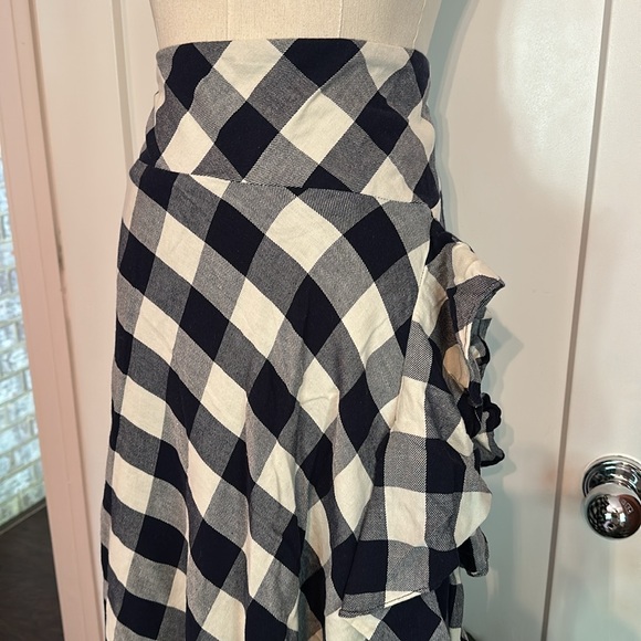 Lauren Ralph Lauren | buffalo plaid | asymmetrical | navy white | ruffle | skirt - Picture 5 of 16